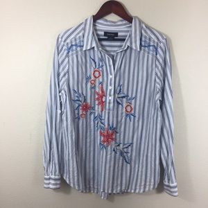 Karen Kane Floral Embroidered Striped Shirt